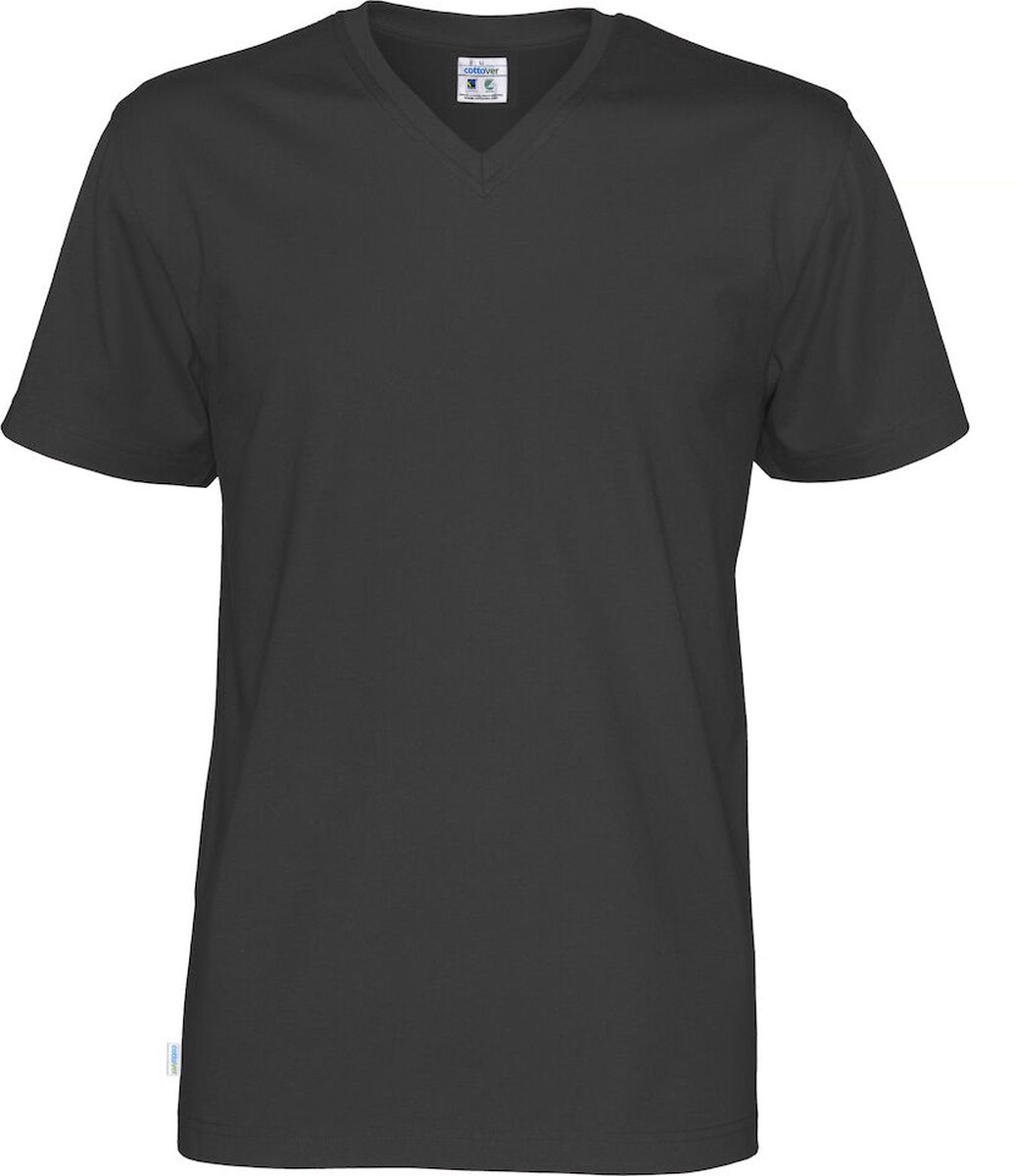 Cottover T-SHIRT V-NECK MAN - GOTS GECERTIFICEERD 141022 - Zwart - 4XL