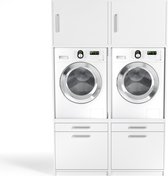 Wasophoogte® Wasmachine Kast Due Laag - Wasmachine Verhoger - Wasmachine ombouw / -opbouwmeubel - Multiplex - 700(D)*1352(B)*2110(H) mm - Wit