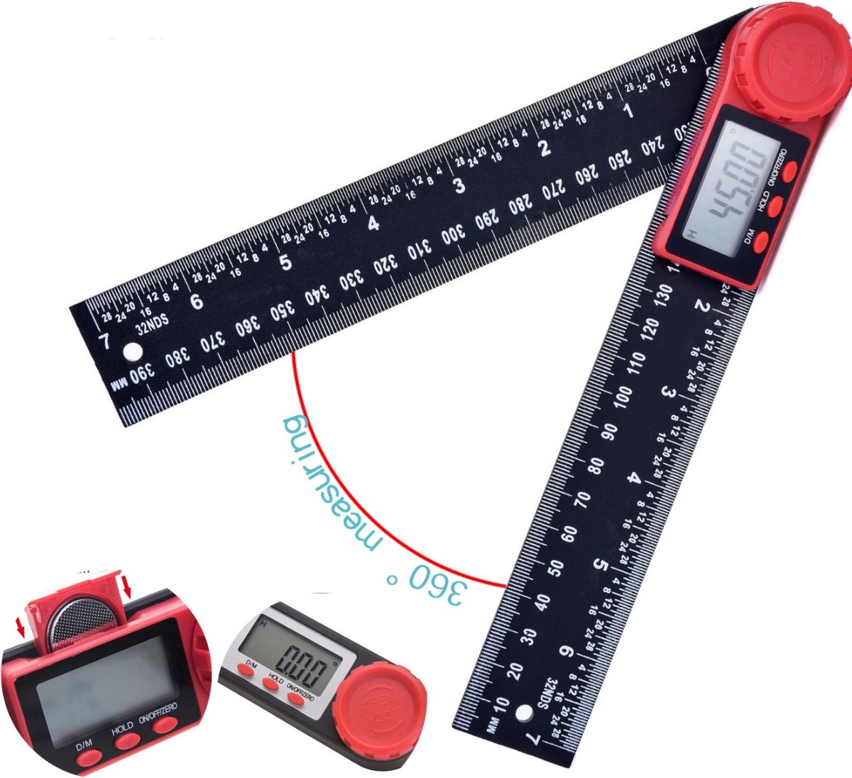 Digitale Hoekmeter - Zwaaihaak - Angle Finder - Digitaal metrische - 200 mm - 360º - LOUZIR