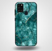 Smartphonica Telefoonhoesje voor Samsung Galaxy A21s met marmer opdruk - TPU backcover case marble design - Goud Groen / Back Cover geschikt voor Samsung Galaxy A21s