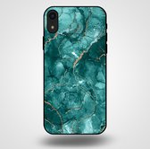 Smartphonica Telefoonhoesje voor iPhone Xr met marmer opdruk - TPU backcover case marble design - Goud Groen / Back Cover geschikt voor Apple iPhone XR