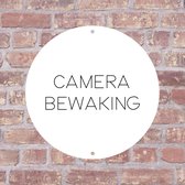 Label2X - Bordje Camera bewaking 15 x 15 cm - Wit met zwarte tekst - Zonder boorgaatjes - deurbord