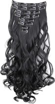 Haarextensies - 7 Delige Set Clip-in Extensies – 45 cm Golvende Haarverlenging met Clips - Hele Hoofd - Net Echt Haar - Voordelige Clip-in Extensies - Synthetisch Haarstukje Voor Vrouwen - Meisje - Zwart CE1-1
