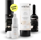Vicius® - Set Soin du visage : Crème de Jour, Crème de Nuit & Sérum Vitamine C pour Femme - Coffret de soins - Anti rides - Contre les taches pigmentaires