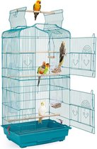 Papegaaienkooi - Parkietenkooi - Grote Vogelkooi voor Binnen - Inclusief Speelgoed - Vogelkooien met Badhuis - 46x35x105cm - Blauw