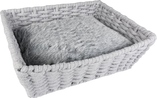 Duvo+ Kattenmand Oyster mand rechthoekig in katoentouw Grijs 45x34x16cm