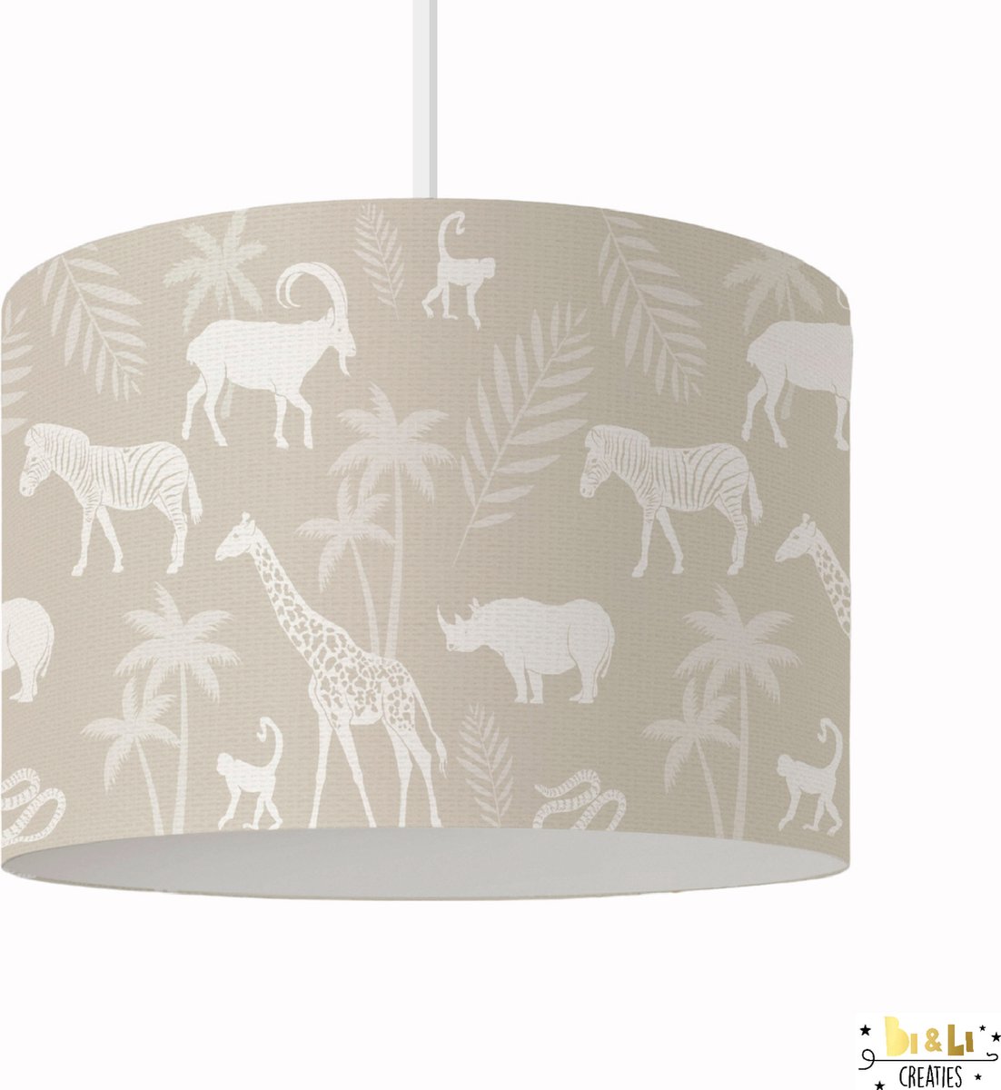 Hanglamp beige jungle dieren - lampen - 30x30x24 cm - kinder & babykamer - kunststof - wit - excl. lichtbron