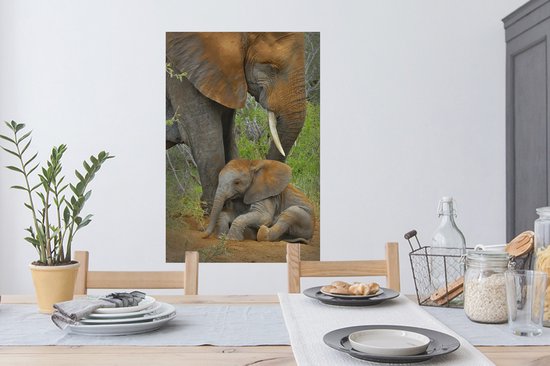 Muurstickers - Sticker Folie - Olifant - Dieren - Zand - Natuur - 60x90 cm - Plakfolie - Muurstickers Kinderkamer - Zelfklevend Behang - Zelfklevend behangpapier - Stickerfolie