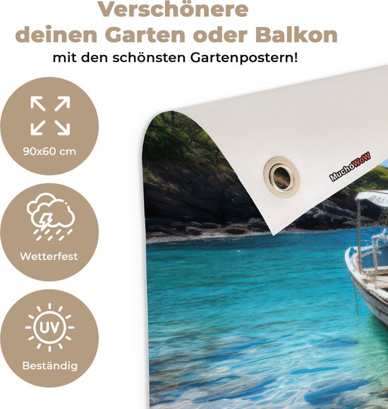 Affiche de jardin bateau - Décoration de jardin - 90x60 cm - Toile de jardin - Décoration maritime - Décoration murale pour extérieur - Affiche de clôture maritime - Tableaux de jardin - Décoration murale de jardin - Posters de jardin..