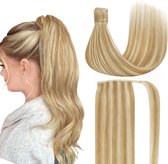 Vivendi Ponytail Clip In Hairextensions| Human Hair Echt Haar | Wrap Around Hairextensions | 18" / 45cm |kleur #27/613 Mix Piano Licht koper & Goud Blond Blond | 70gram