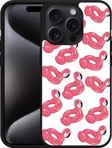Cazy Hardcase Hoesje geschikt voor iPhone 15 Pro Inflatable Flamingos