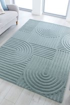 Flycarpets Zen Modern Japandi - Poils courts - Tapis 100% Laine - Blauw - 160x230 cm