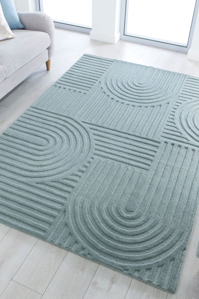 flycarpets Zen Modern Japandi - Laagpolig - 100% Wol Vloerkleed - Blauw - 160x230 cm