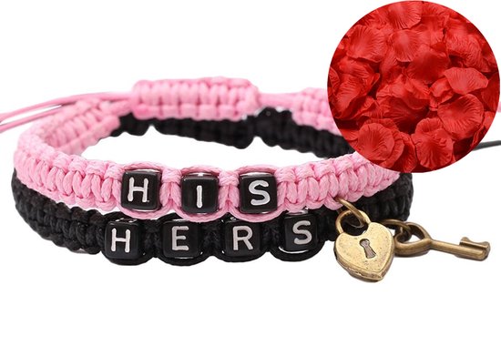 His & Hers Armband Set + Rozenblaadjes = Valentijn Cadeautje voor Hem en Haar - Valentijnsdag voor Mannen Cadeau Kadootjes