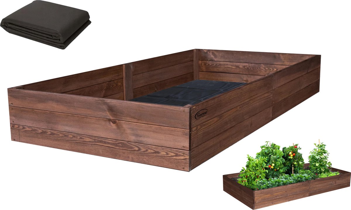 Finesse GEIMPREGNEERDE Kweekbak planten – Moestuinbak 240x80x27cm INCL. WORTELDOEK Kweekbakken moestuin – grenenhout