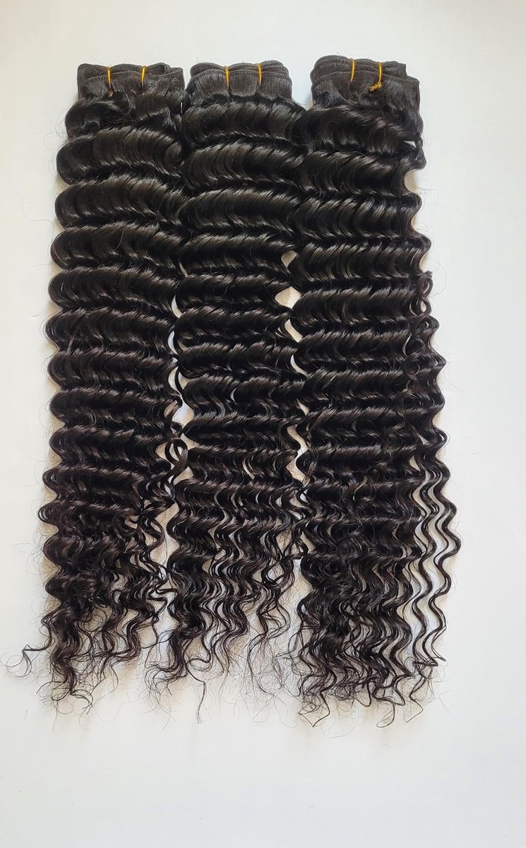 Frazimashop- Braziliaanse remy weave - 26 inch diep golf weaves- real human hair extensions - zwart echt menselijke haren 100 gram 1 stuk