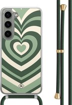 Casimoda® hoesje met groen koord - Geschikt voor Samsung S23 - Hart Swirl Groen - Afneembaar koord - TPU/polycarbonaat - Multi