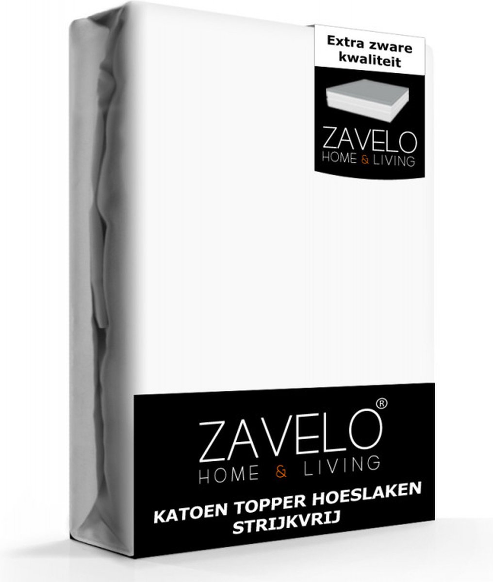 Zavelo Katoen Topper Hoeslaken Strijkvrij Wit - Lits-jumeaux (200x220 cm) - 100% Katoen - 10cm Hoekhoogte - Hoogwaardige Kwaliteit