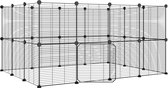 vidaXL-Huisdierenkooi-met-deur-28-panelen-35x35-cm-staal-zwart