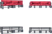 vidaXL 2-delige Loungeset pallet met rode kussens grenenhout - Pallet Bankenset - Pallet Bankensets - Bankstel - Bankstellen