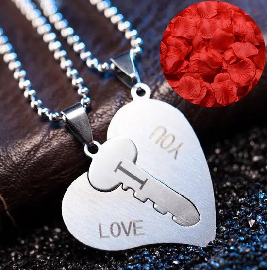 I Love You Ketting Set + Rozenblaadjes = Valentijn Cadeautje voor Hem en Haar - Valentijnsdag voor Mannen Cadeau Kadootjes