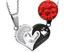 Hartjes Ketting Set + Rozenblaadjes = Valentijn Cadeautje voor Hem en Haar - Valentijnsdag - Valentijn Cadeautje voor Mannen