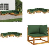 vidaXL 11-delige Loungeset met groene kussens massief hout - Loungeset - Loungesets - Tuinset - Loungeset Tuin