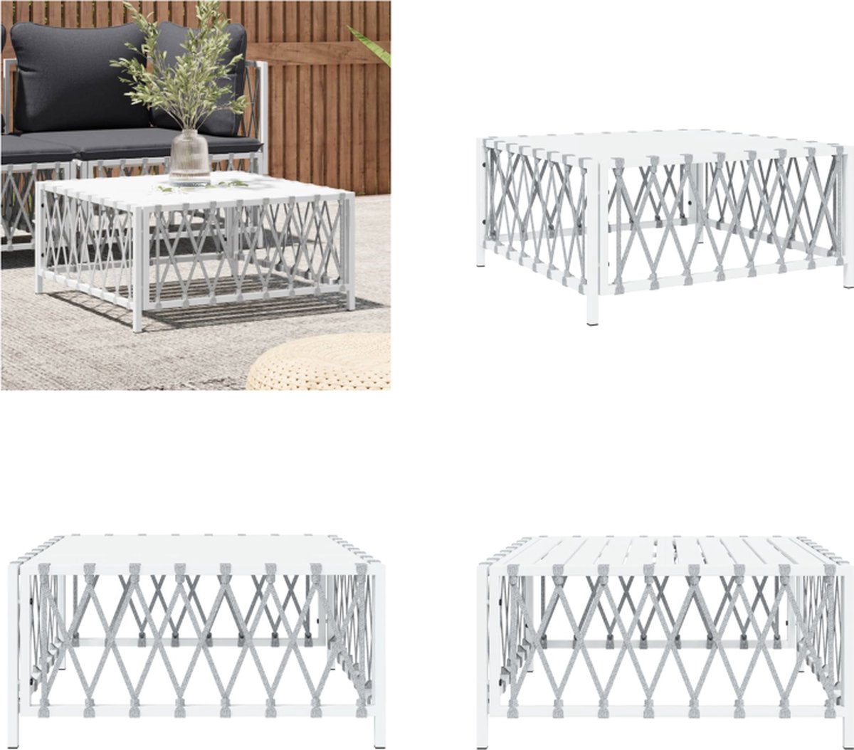 VidaXL Tuintafel 70x70x34 cm geweven stof wit Tuintafel Tuintafels Picknicktafel Tuinmeubel