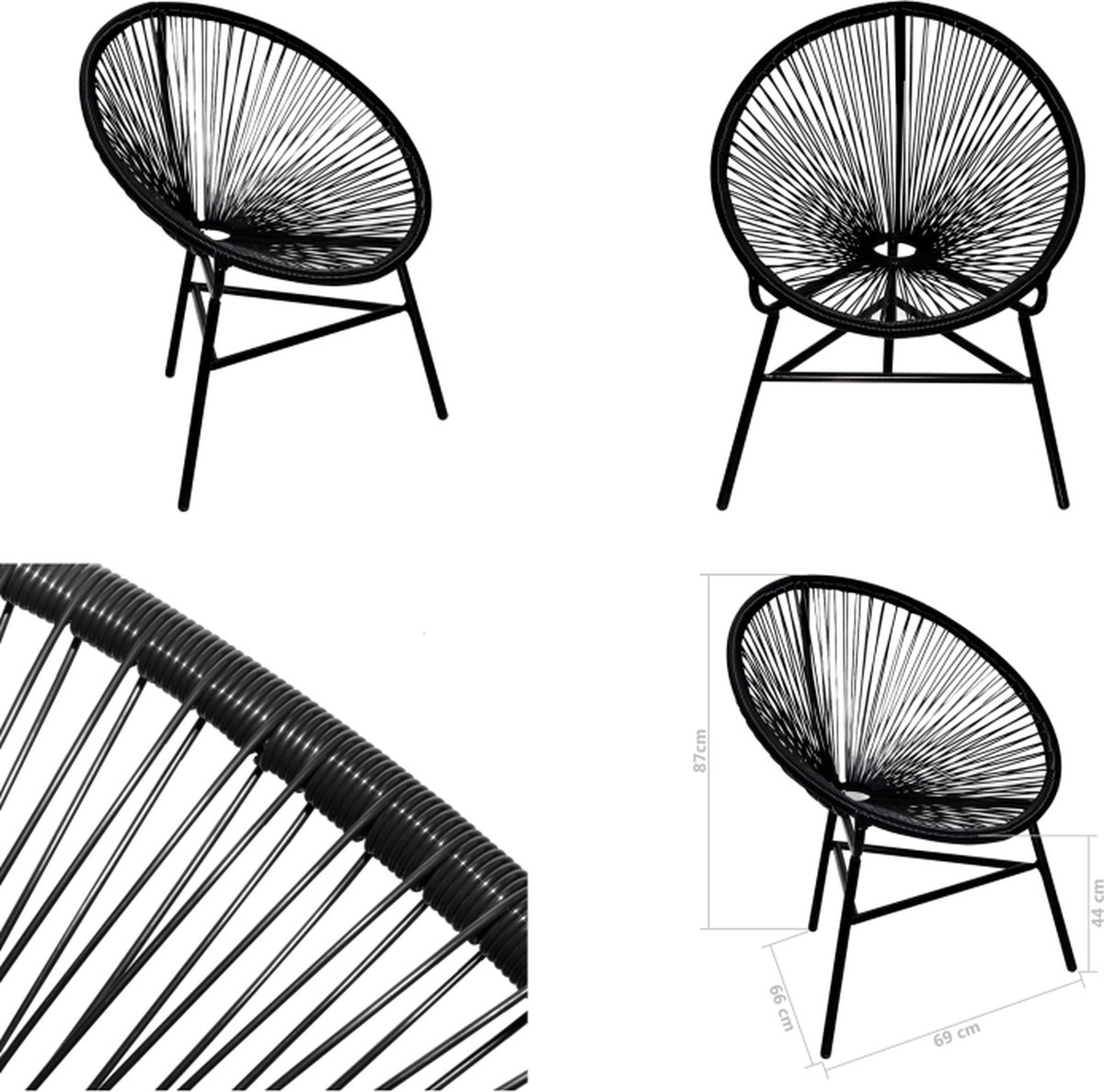 VidaXL Tuinmaanstoel poly rattan zwart Eetkamerstoel Eetkamerstoelen Keukenstoelen Keukenstoel
