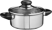 Roestvrijstalen kookpan met glazen deksel en schaalverdeling - 16 cm - braadpan met afzuiggat voor alle warmtebronnen