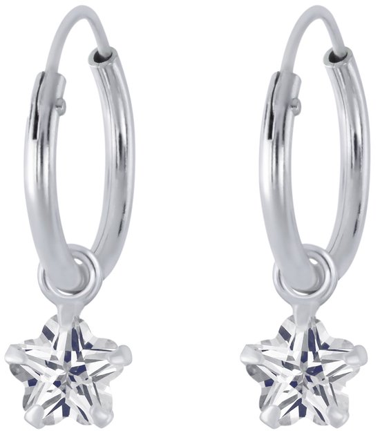 Joy|S - Zilveren bloem bedel oorbellen - kristal - oorringen