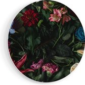 Artaza Forex Muurcirkel Kleurrijke Bloemen Met Groene Bladeren - 70x70 cm - Wandcirkel - Rond Schilderij - Wanddecoratie Cirkel - Muurdecoratie