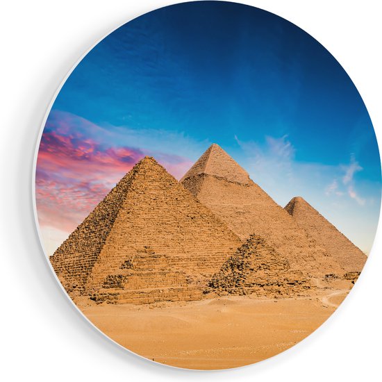 Artaza Forex Muurcirkel Egyptische Piramides bij Zonsondergang - 80x80 cm - Groot - Wandcirkel - Rond Schilderij - Wanddecoratie Cirkel