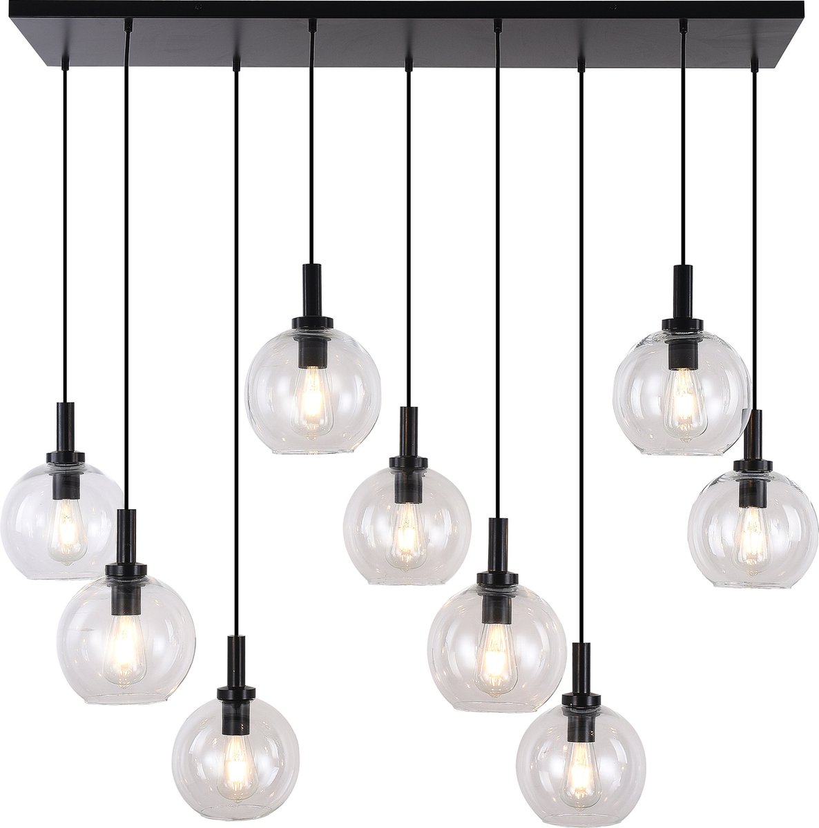 OSIRA Pendel E27 9L Zwart, helder glas 9x Ã˜200mm