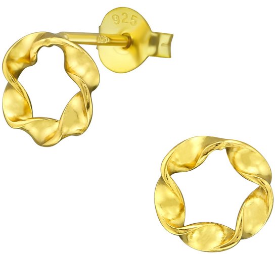 Joy|S - Zilveren cirkel oorbellen - 7 mm - gedraaid / twisted - ronde oorbellen - 14k goudplating