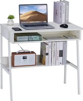 Computerbureau klein bureau met opbergruimte houten bureau met metalen frame B80x D48 x H75CM werktafel werkplek gaming bureau werktafel thuiskantoor slaapkamer wit