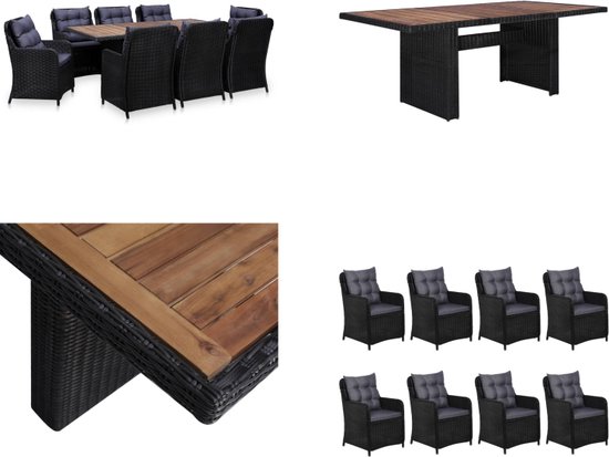 Tuintafel Set vidaXL 9-delige Tuinset poly rattan zwart - Tuintafel En Stoel ...
