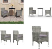 vidaXL 3-delige Bistroset poly rattan en gehard glas grijs - Bistroset - Bistrosets - Balkonset - Balkonsets