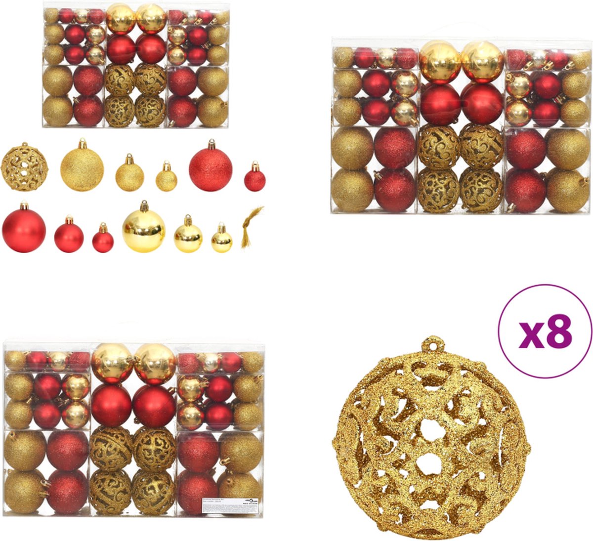 vidaXL-Kerstballen-100-st-3/4/6-cm-goudkleurig-en-wijnrood - Kerstbal - Kerstballen - Kerstdecoratie - Kerstversiering