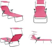 vidaXL Chaise longue avec auvent Acier Rose - Chaise longue d'extérieur - Chaises longues d'extérieur - Chaise longue - Chaises longues
