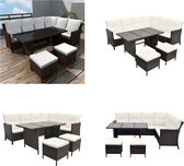 vidaXL 4-delige Loungeset met kussens poly rattan bruin - Eethoek - Eethoeken - Eetset - Eetsets