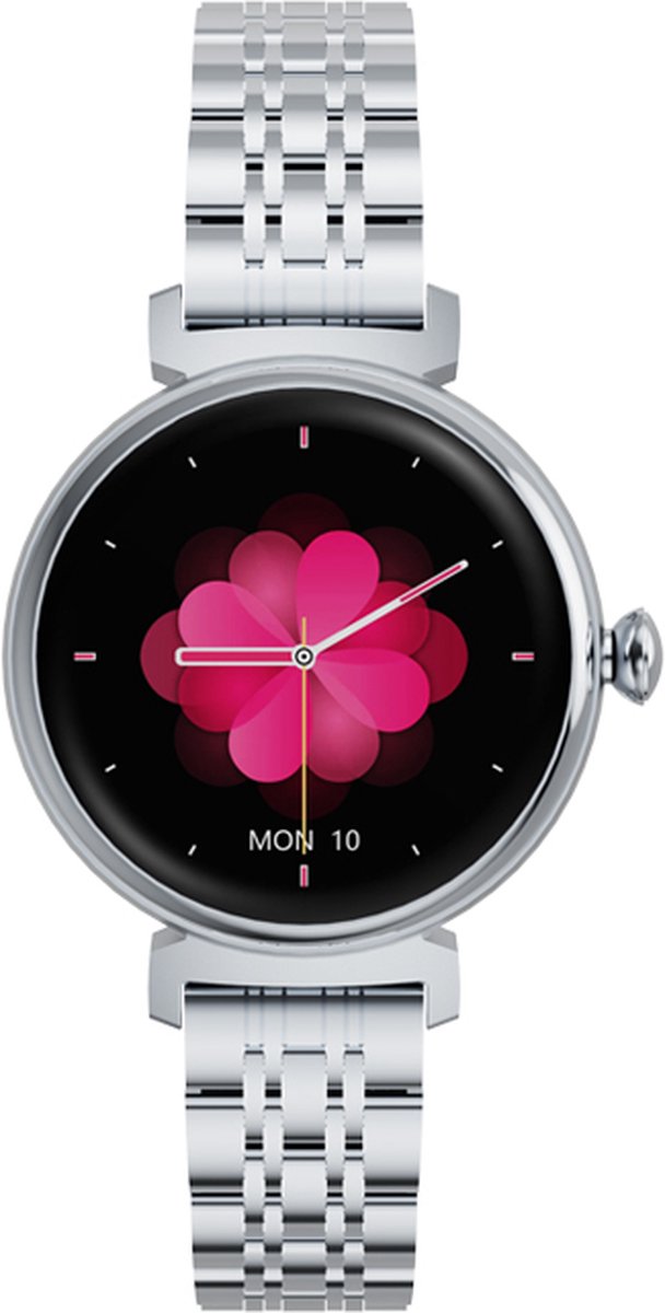 Kiraal Glimmer - Stijlvolle Smartwatch - Dames Smartwatch - Full-touch Scherm- Android & iOS - Zilver