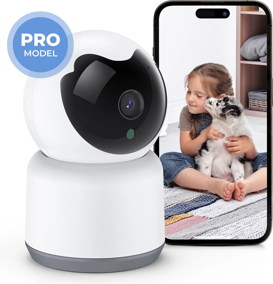 Beveiligingscamera - Huisdiercamera - WiFi - Full HD - Beweeg en geluidsdetectie - Werkt met app - Hondencamera Binnen - Indoor - Wit - Ebook