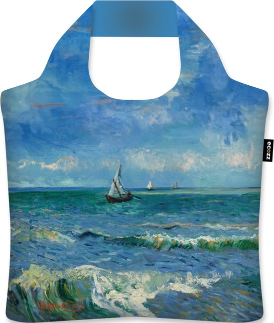 Ecozz - Vincent van Gogh - Seascape near Les Saintes - 100% gerecycled (rPet) – Öko-Tex - Voorzien van rits - Afsluitbaar - Opvouwbare boodschappentas - Waterresistant – Shopper - Ecovriendelijk - Duurzaam