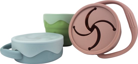 Snack Cup (Poeder Blauw) - Siliconen - Inklapbaar - Met deksel - Baby - Vanaf 6 maanden van HyggeJoy — afbeelding 4