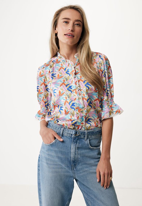 Mexx Short Sleeve Blouse With Ruffle Details Dames - Multicolor