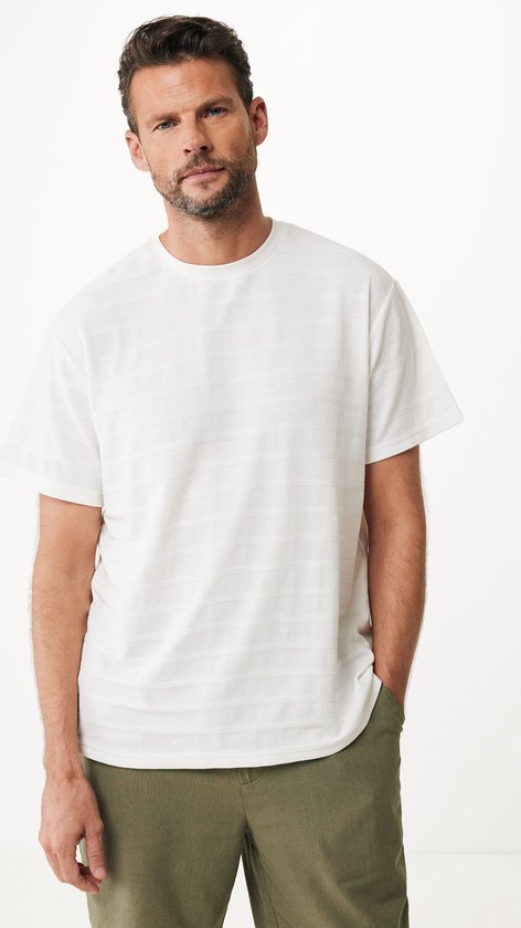 Pique T-shirt With Structured Stripes Mannen - Off White - Maat XL