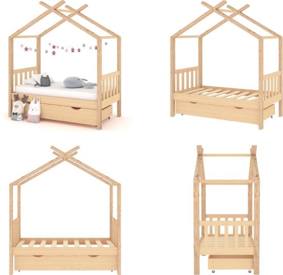 vidaXL Kinderbedframe met lade massief grenenhout 70x140 cm - Kinderbedframe - Kinderbedframes - Bed - Bedden