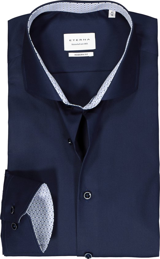 ETERNA modern fit overhemd - popeline - donkerblauw (contrast) - Strijkvrij - Boordmaat: 40