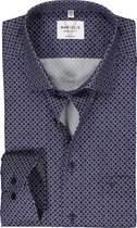 MARVELIS modern fit overhemd - mouwlengte 7 - popeline - donkerblauw met rood - wit en lichtblauw dessin - Strijkvrij - Boordmaat: 39